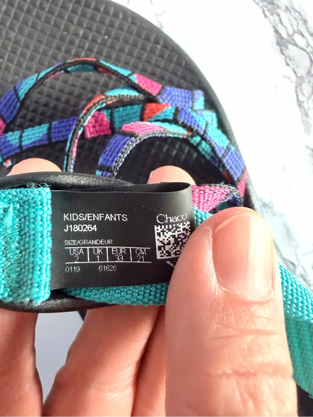 Chaco Kids Multicolor Patterned Webbing Teal Strap Sandals